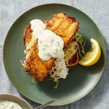 Sprinkle with flaky sea salt. Egg Battered Fishwiches On Toast With Yogurt Tartar Sauce Recipe Rachael Ray Every Day Tartar Sauce Best Fish Recipes Fish Recipes