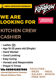 Lowongan kerja samsat sukoharjo / lowongan kerja samsat sukoharjo / lowong… Lowongan Kerja Kitchen Crew Dan Cashier Kedai Kongkow Rembang Tidak Ada Syarat Pendidikan Lowongan Rembang