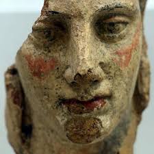 it's morning now — Polychrome female face from Vulci (Tuscany), now...
