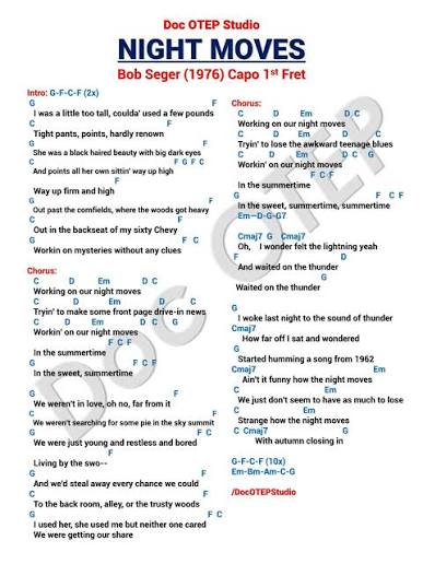 Night Moves - Bob Seger (1976) Easy Guitar Chords with Lyrics