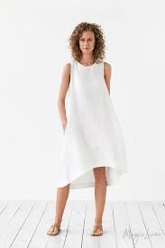White Linen Dress Toscana Asymmetrical Sleeveless Loose Knee Length Linen Summer Dress Women S Clothing In 2020 Summer Linen Dresses Linen Dress White Linen Dresses