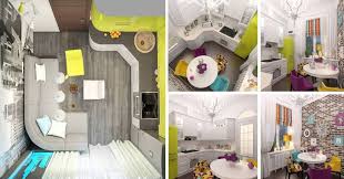 This contemporary kitchen offers an open concept with breakfast bar island adjacent to the living room with a sectional couch. Efficient Small Kitchen And Dining Area Decor Inspirator