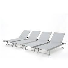 Salton Set Of 4 Aluminum Mesh Loungers Gray Dark Gray Christopher Knight Home Outdoor Chaise Outdoor Chaise Lounge Chair Noble House