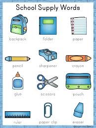 Writing Center Word List School Supply Words Learn English Words English Lessons For Kids Writing Center