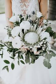 20 King Protea Bouquets That Are Bold And Beautiful White Wedding Bouquets Wedding Flower Trends Protea Wedding