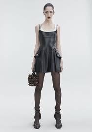 Alexander Wang Leather Mini Dress Short Dress 12 N F Leather Mini Dress Flare Mini Dress Black Stretch