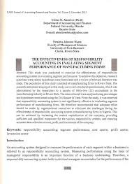 Pdf The Effectiveness Of Responsibility Accounting In Evaluating Segment Performance Of Manufacturing Firms