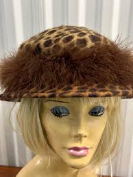 Kathy Luker Handmade Millinery Leopard Print Hat W/ Faux Fur