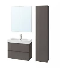 Vente de meubles de salle de bain pratiques et tendances, avec placard et étagères, pour placer une vasque ou deux. Godmorgon Braviken Mobilier Salle De Bain 5 Pieces Brillant Gris Mitigeur Lavabo Brogrund Ikea