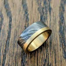 Saz 405 Custom Handmade Damascus Steel Ring Damascus Steel Mens And Women Wedding Ring With Brass Damascus Steel Ring Damascus Ring Damascus Steel Wedding Band