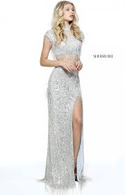 Beaded Fringe Adorns This Sherri Hill 51220 Two Piece Prom Dress Featuring A Cap Sleeved Crop Prom Dress Inspiration Sherri Hill Prom Dresses Occasion Dresses