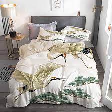 sets de housse couette en microfibrebeigedeux grues japonaises volant style de peinture traditionne housse de couette 220x240 couette 220x240 housse de couette