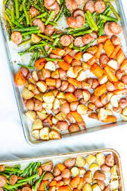 Here's a tasty sounding recipe that is also gluten free. One Pan Chicken Sausage With Roasted Asparagus And Potatoes Catz In The Kitchen