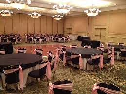 Pink Satin Sashes On Black Banquet Chairs Side Bow Wedding Www Brownchaircovers Com Wedding Chairs Satin Sash Wedding Bows