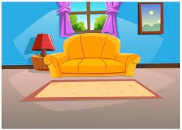 Living Room In The House In Bright Colors In The Daytime Cartoon House Animal Art Projects House Doodle