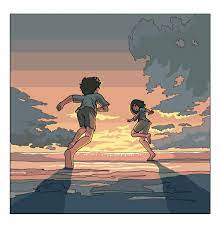Two Kids On The Beach In 2021 Running Illustration Running Art Beach Drawing