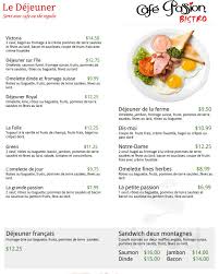 Cafe Passion Menu In Saint Lambert Quebec Canada