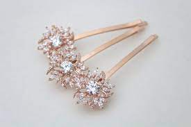 Rose Gold Hair Pin Bridal Hair Pins Rose Gold Wedding Hair Rose Gold Hair Gold Hair Pin Crystal Hair Pins