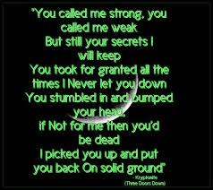 It has also taken on a figurative sense, in which it is used to denote a person's weakness in a particular area, or susceptibility to being overcome by a specific thing. Kryptonite Lyrics Meaning Song