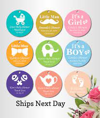 You can download your free tags by visiting here and here. Personalized Baby Shower Favor Tags Free Shipping Popular Designs Colors