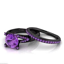 Black And Purple Wedding Ring Set Pin On Engagement Jewelry