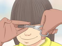 Hold hair, with slight tension, between index finger and middle finger of noncutting hand and trim half of desired length (remember: How To Cut Kids Hair With Pictures Wikihow