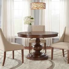 Home Decorators Collection Greymont Walnut Finish Round Pedestal Dining Table For 6 47 64 L X 29 75 In H T 11 The Home Depot In 2020 Round Pedestal Dining Table Round Pedestal Dining Round Dining Room Sets