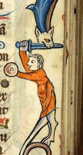 Psalter Ms M 79 Fol 50r Head Of Hybrid Animal Biting Sword Raised With Right Hand Of Hybrid Man Wearing Tunic Over Hooves A Bestiary Medieval Western Art