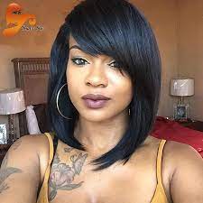 Short Bob Lace Front Human Hair Wigs For Black Women With Side Bangs Glueless Full Lace Front Bob Wigs Virgin Brazilian Bob Hair Styles Hair Pieces Hair Beauty