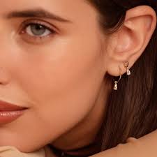 Set tre orecchini donna Rue Des Mille Shapes in argento oro asimmetrici con  zirconi