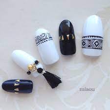 モノトーンネイティブ ネイルチップ タッセル付き by miaou ファッション その他 スタイリッシュなネイル ブルーネイル 和風ネイル
