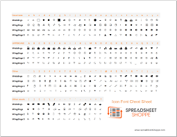 icon font cheat sheet spreadsheetshoppe