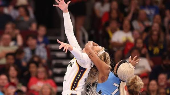 Chicago Sky guard DiJonai Carrington was ejected for this sequence, fouling  Indiana Fever wing Sophie Cunningham hard. See link below ⬇️ 📸 Michael  Reaves, Getty Images