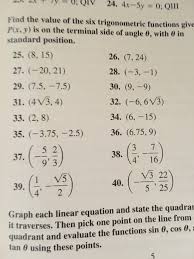 Solved Find The Value Of The Six Trigonometric Functions Chegg Com