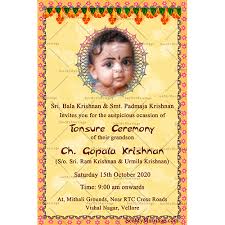Design & create your own invitation cards using our wide selection of templates for birthdays, weddings, parties and more. Traditional Tamil Style Tonsuring Ceremony Invitation Card In Cream Theme Background Decorated With Thoranam And Bokeh Seemymarriage