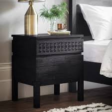 Store bedside essentials in a nightstand from crate and barrel. Frank Hudson Matt Black Charcoal Boho Boutique 2 Drawer Bedside Table Love Home Living
