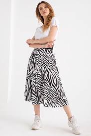 279001 Mira Zebra Desenli Piliseli Etek Midi Etekler Etek Etek Modelleri