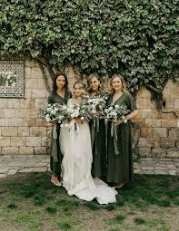 This Understated Jerusalem Wedding At Nafoura Restaurant Took Cues From The Symbolic Olive Branch Olive Green Bridesmaid Dresses Green Wedding Dresses Fall Bridesmaid Dresses