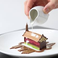 Valrhona C3 Guanaja In Nyc Plated Dessert By Pastry Chef Nicola Dobnik Plum Cake And Plum Cake Syrup Red Fruit Gelee Guanaja 70 Mousse Creamy Guanaja