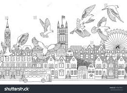 London Uk Hand Drawn Black And White Cityscape With Birds How To Draw Hands London Illustration Bird Graphic
