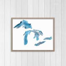 The Great Lakes Watercolor Hand Drawn Print Digital Download Etsy In 2020 Watercolor Illustration Watercolor Print How To Draw Hands