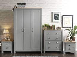 A rattan one gives off major for clothes, blankets and extra bath linens, have a dresser in the bedroom as well. Valencia Wooden Bedroom Furniture Set In Grey With Oak Top 499 95 Go Furniture Co Uk