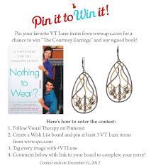 Pin It To Win The Vt Luxe Open Work Floral Design Drop Earrings And A Signed Copy Of Nothing To Wear Contest Pin Lisa Robertson Pinterest Contests Contest