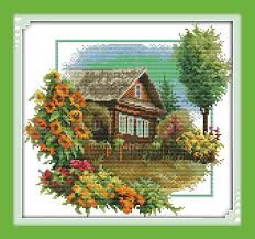 Free cross stitch scenery patterns. Nkf House With Flowers Chinese Cross Stitch Pattern Diy Needlework Embroidery Scenery Cross Stitch For Home Decor Package Aliexpress