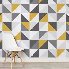 Yellow And Grey Abstract Geometric Design Square Wall Murals Diy Wall Painting Geometric Wall Wall Paint Designs
