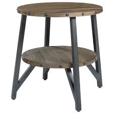 Add a little storage to your living room with this shropshire end table which is designed to have lower storage and a small drawer for remotes or other items. Signature Design By Ashley Haffenburg Industrial Solid Wood Metal Round End Table Royal Furniture End Tables