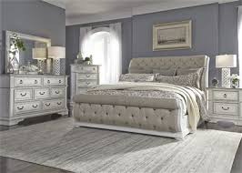 Coralayne e king upholstered bed allures with the glitz and glam befitting silver screen queens. Abbey Park Upholstered Sleigh Bed 6 Piece Bedroom Set In Antique White Finish By Liberty Furniture 520 Br Qusldmn Sleigh Bedroom Set Bedroom Sets Upholstered Sleigh Bed