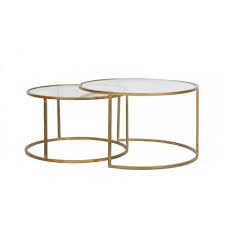 Gold/marble medium round marble coffee table set. Coffee Table Eich Clear Glass Gold Mylestone Interiors Ltd