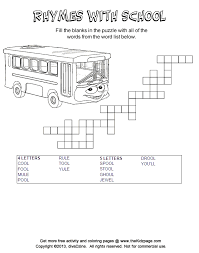 Crossword puzzles are free to play on your desktop or mobile device, and increase in difficulty every day. Rhymes With School Fill In Puzzle Free Printable Learning Activities For Kids Printable Colouring Sheets