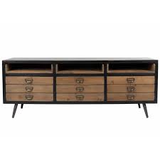 Bois dur d'acacia massif avec une finition grise dimensions : Meuble Tv Sol Dutchbone Console Tiroirs Salon Rectangulaire Design Vintage Industriel En Bois Et Fer Patine 40x58x155cm L Heritier Du Temps